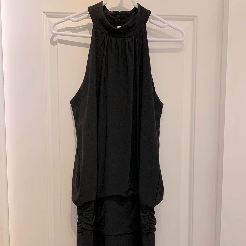 Black halter mini dress